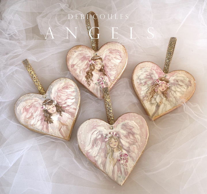 Angel Christmas Ornament Pink Shabby Chic With Swarovski Crystal by Debi Coules