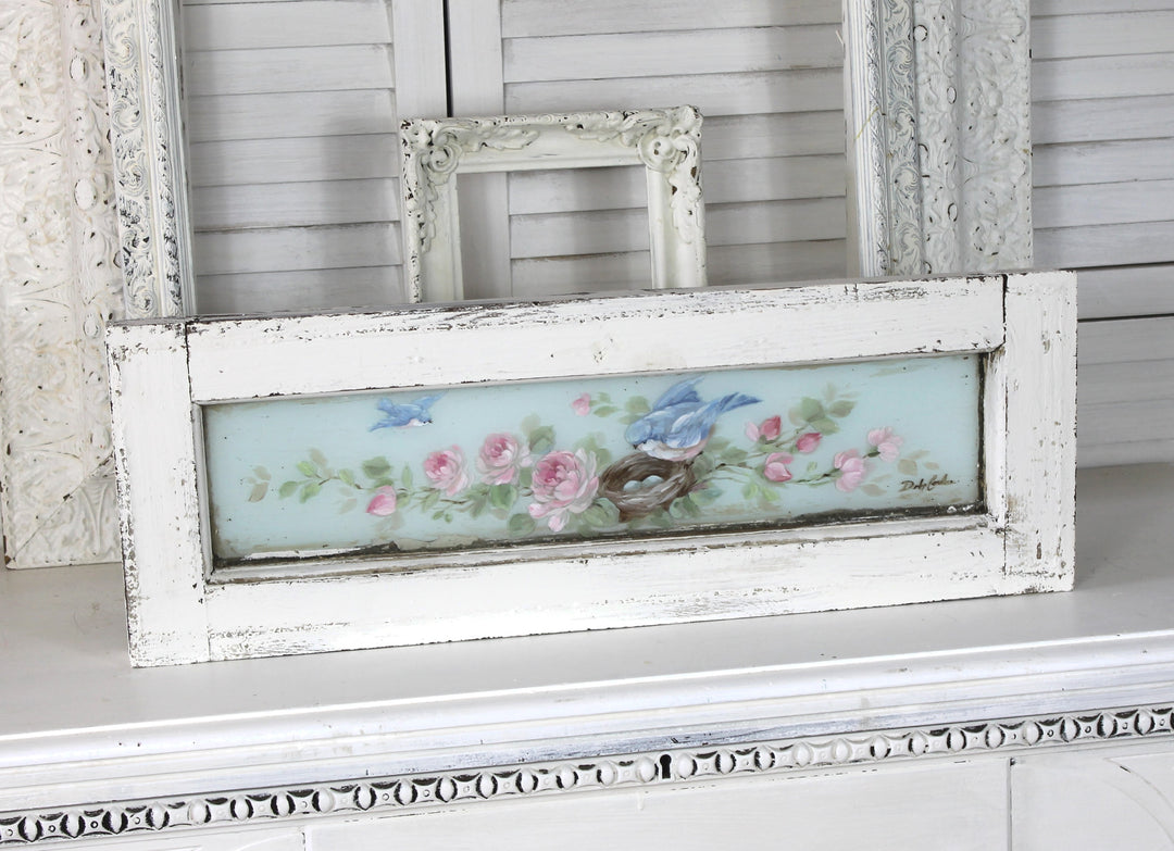 Shabby Chic Bluebird and Roses Antique Window Romantic Cottage by Debi Coules