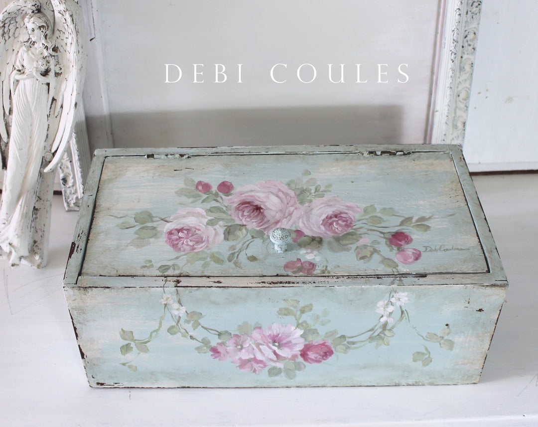 Vintage Romantic Cottage Wood Roses Keepsake  Box Shabby Chic by Debi Coules