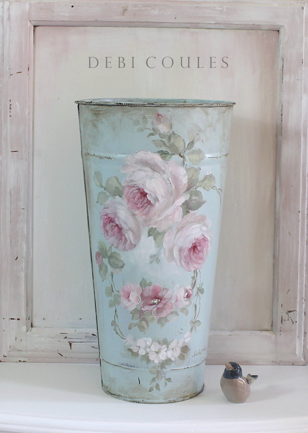 Shabby Chic Vintage Romantic Cottage Style French Floral Bucket Roses by Debi Coules
