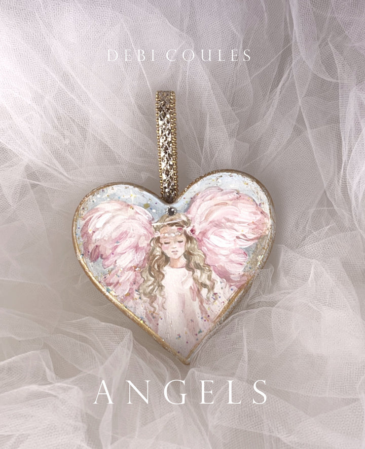 Beautiful Blond Pink Angel Christmas Ornament, Hand-painted and embellished with Swarovski Crystal and Gold Leaf