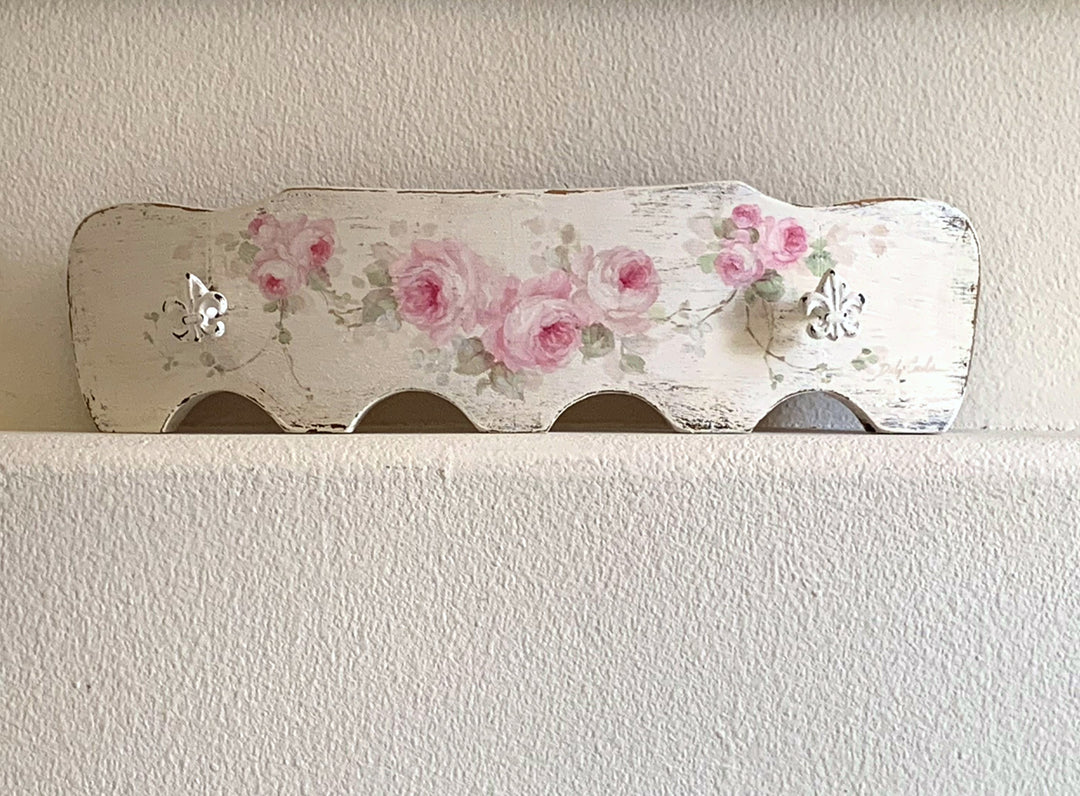 Romantic Shabby Chic Architectural Roses Fleur de lis Wall Hanger by Debi Coules