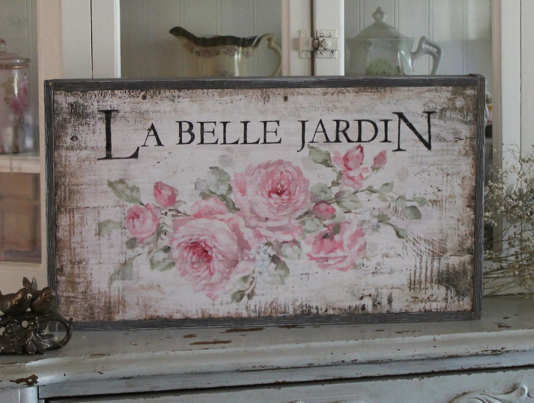 "La Belle Jardin" Barnwood Framed Wood Print