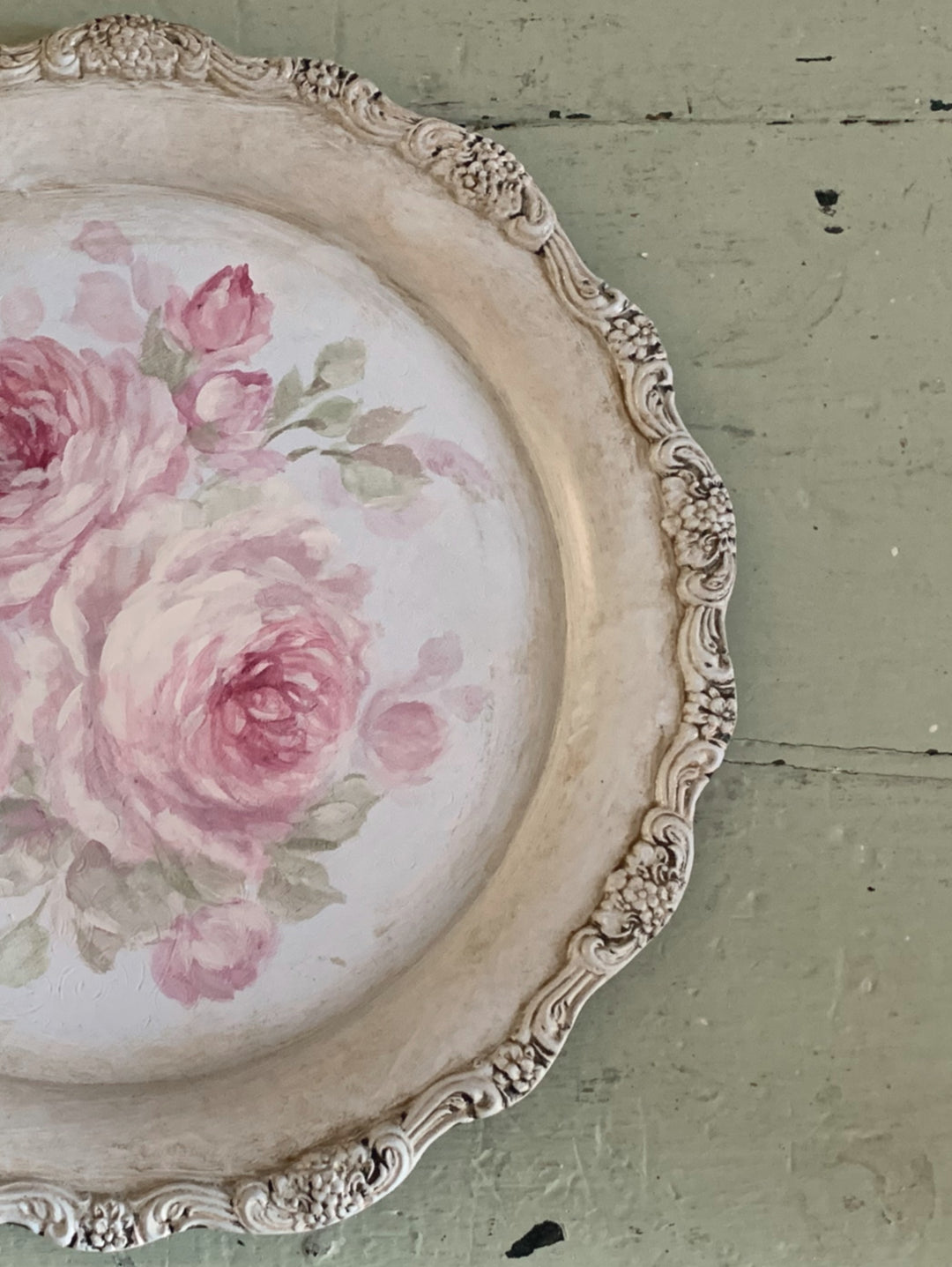 Shabby Chic Vintage Pink Roses Tray by Debi Coules