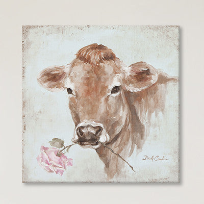 "Cow with Rose" French Farmhouse Canvas Prints