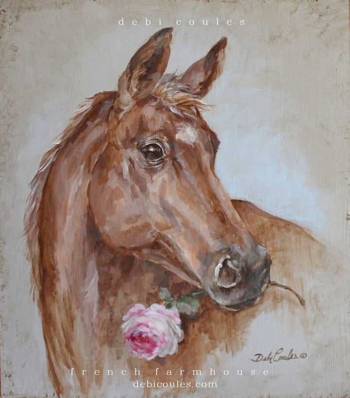 "Horse with Rose" Barnwood Framed Wood Print