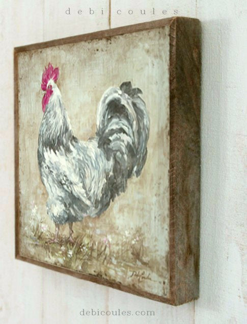 "Rooster with Paris Postmark I" Barnwood Framed Wood Print