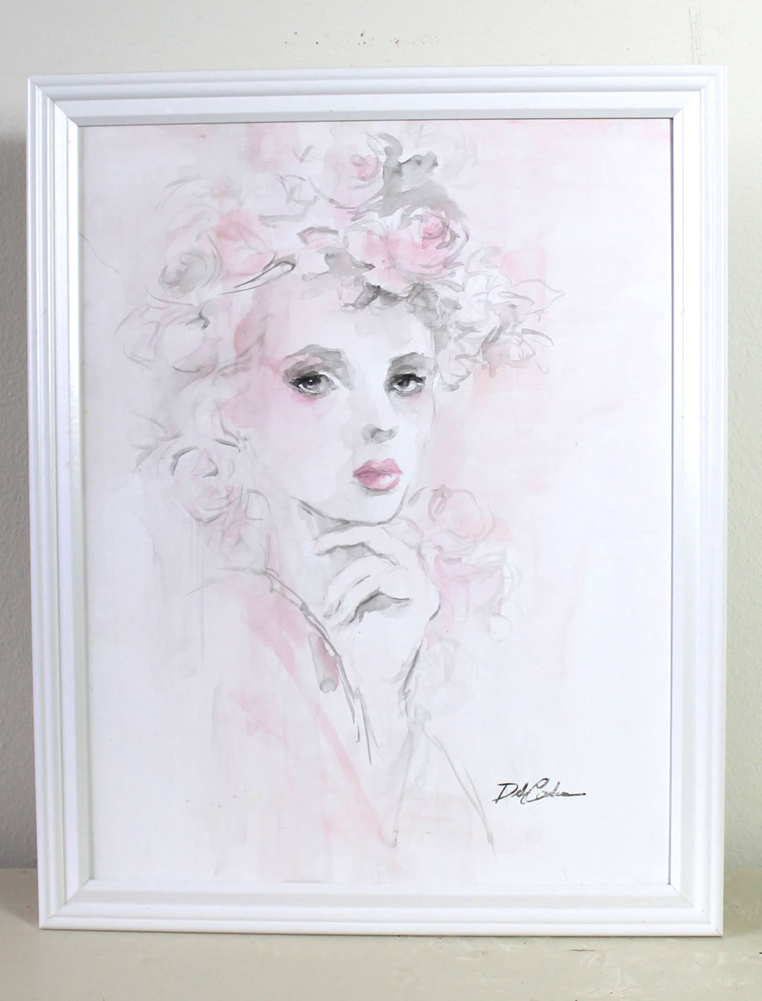 Shabby Chic Fleur Watercolor Painting Framed by Debi Coules