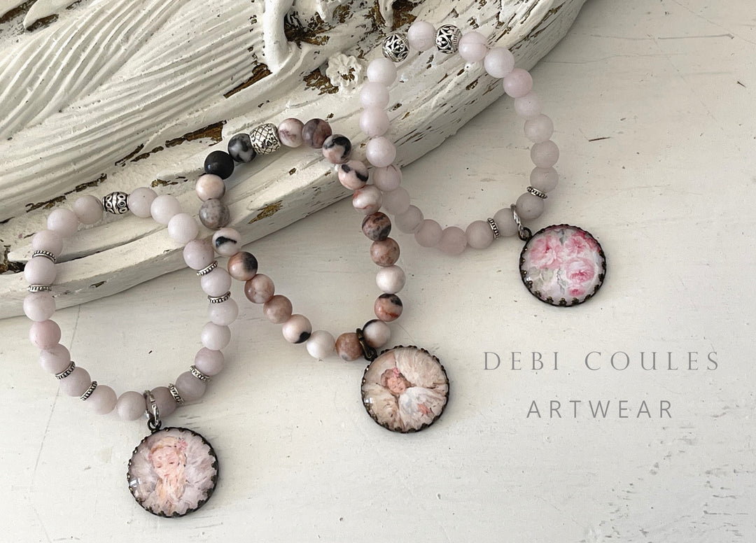 Beautiful Angle Charm Bracelet Pink Jasper by Debi Coules Shabby Chic Boho