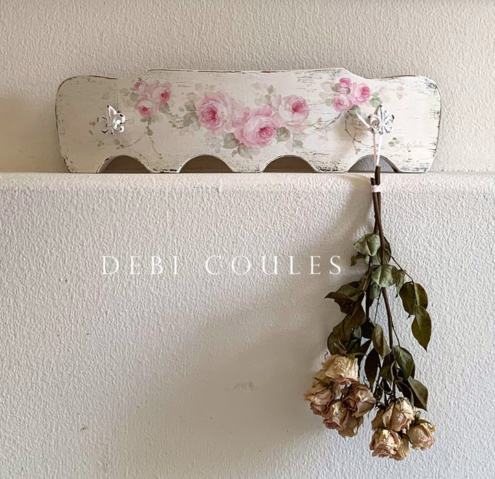 Romantic Shabby Chic Architectural Roses Fleur de lis Wall Hanger by Debi Coules