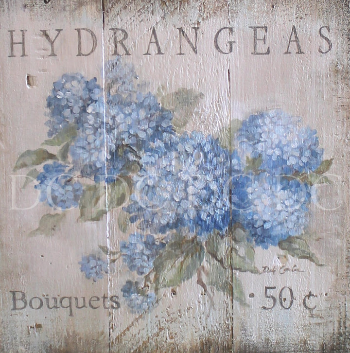 Shabby Chic Vintage Blue Hydrangea Reclaimed Vintage Wood Sign by Debi Coules