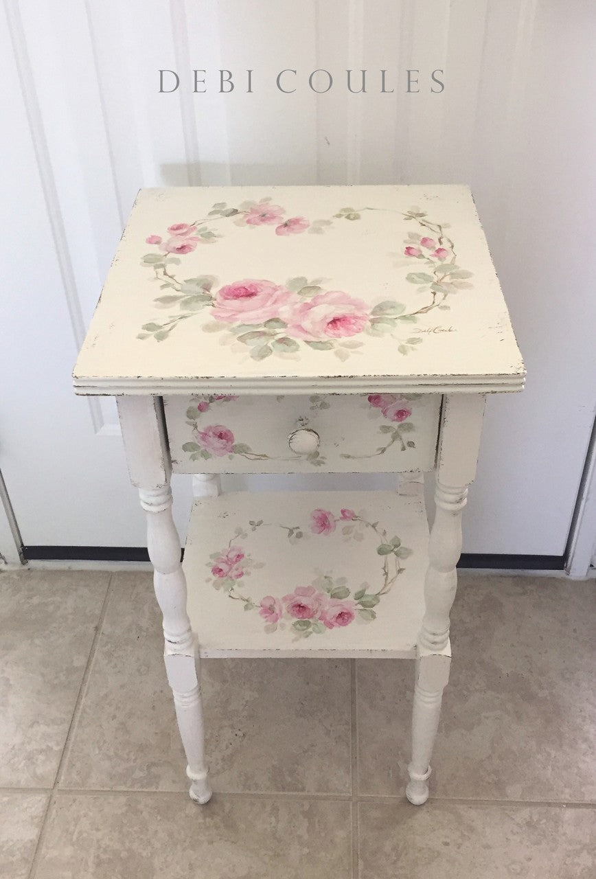 Romantic Shabby Chic Vintage Wood Roses Accent Table by Debi Coules