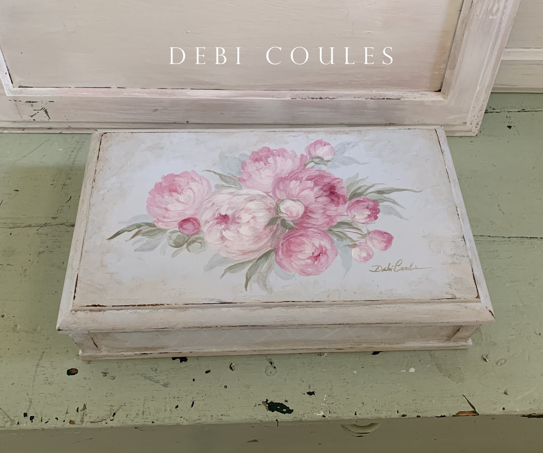 Shabby Chic Romantic Pink Peonies Keepsake Box by Debi Coules
