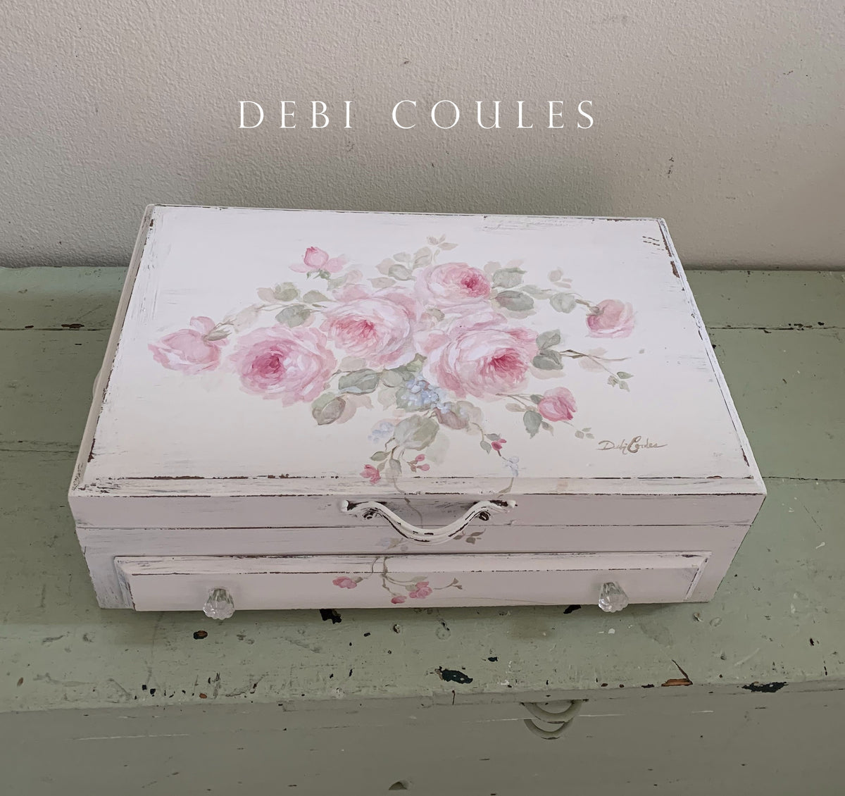 Romantic Vintage Large Shabby Chic Pink Roses Jewelry Keepsake Box wit ...