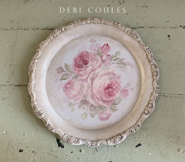 Shabby Chic Vintage Pink Roses Tray by Debi Coules