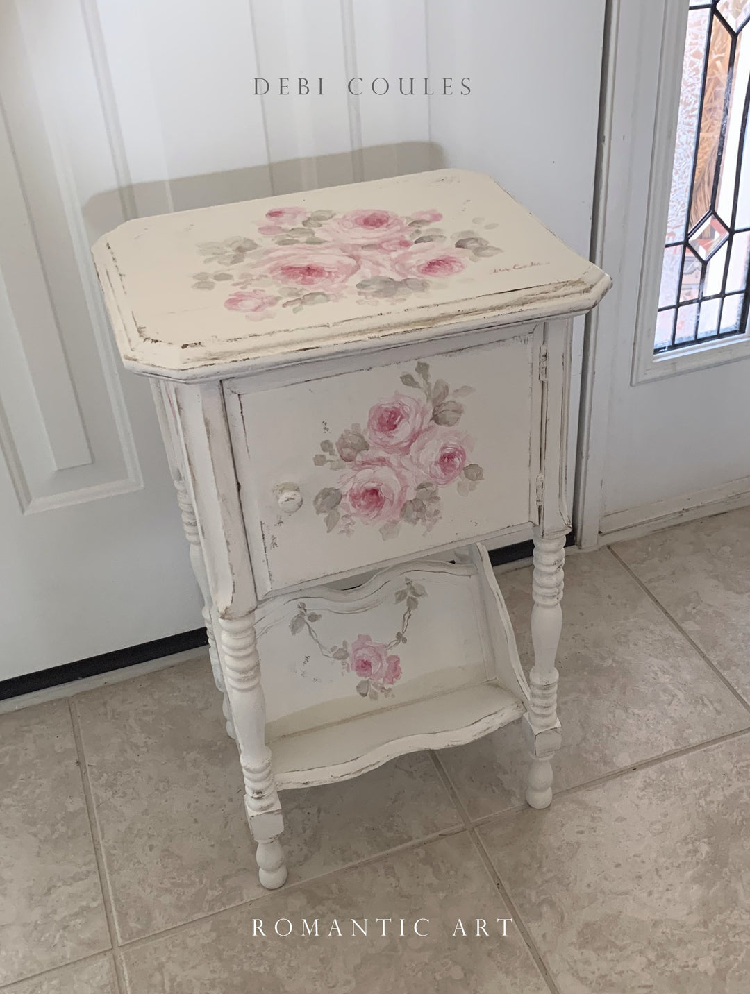 Vintage Romantic Roses Shabby Cottage Chic Cabinet by Debi Coules