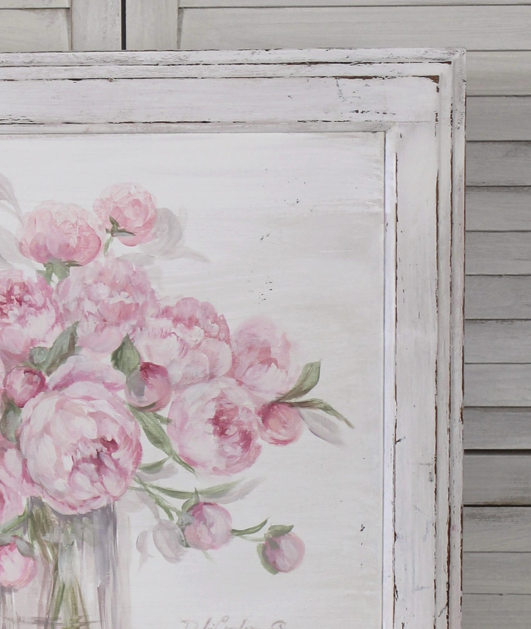 Shabby Chic Pink Peonies Painting Vintage Panel Original by Debi Coules