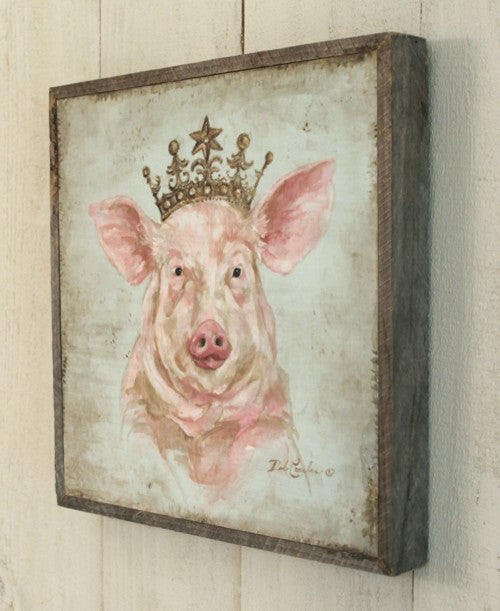 "Crowned Pig" Barnwood Framed Wood Print