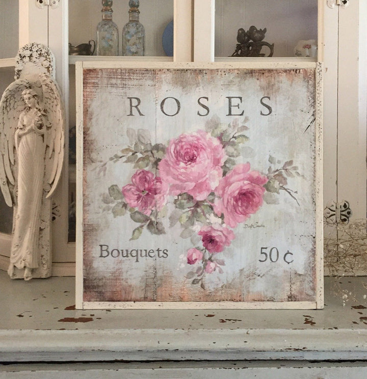 "Roses 50 Cents" Framed Wood Print