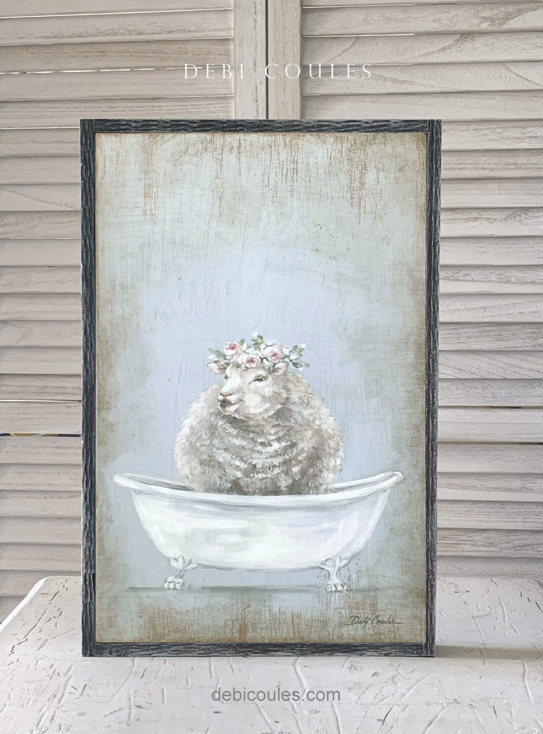 "Sheep In A Tub" Framed Wood Print