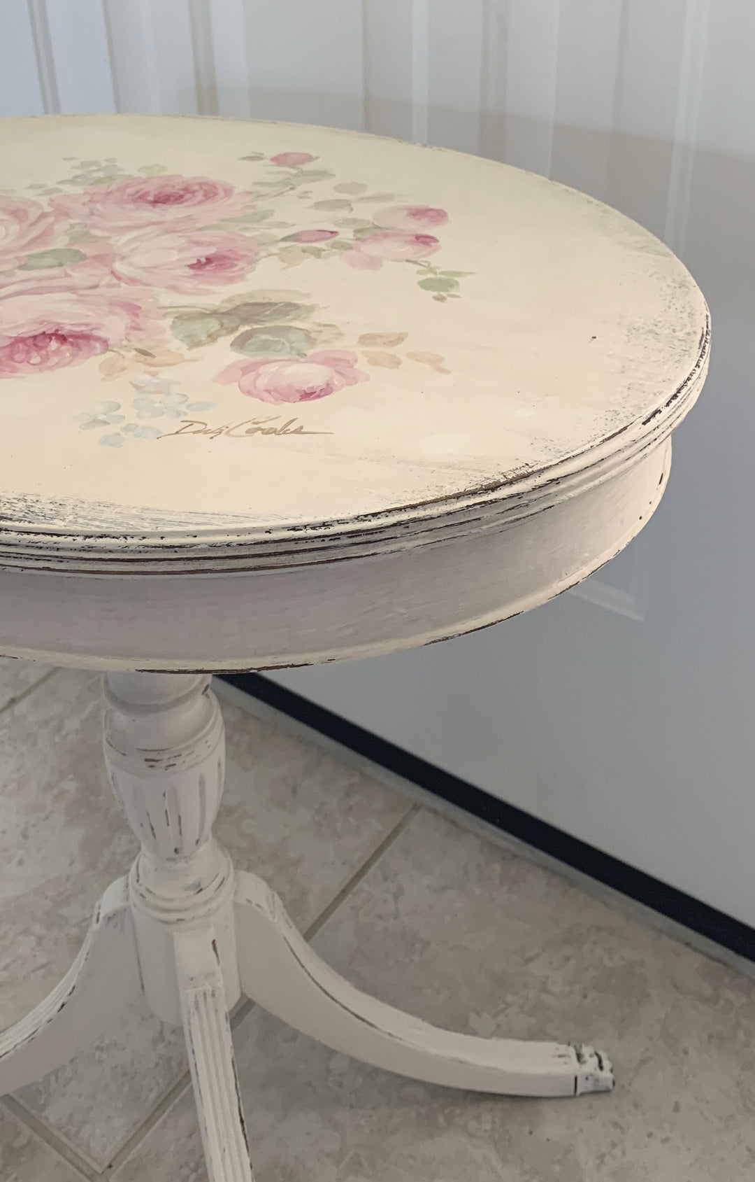 Shabby Chic Hand Painted Antique Romantic Pink Roses Table by Debi Coules