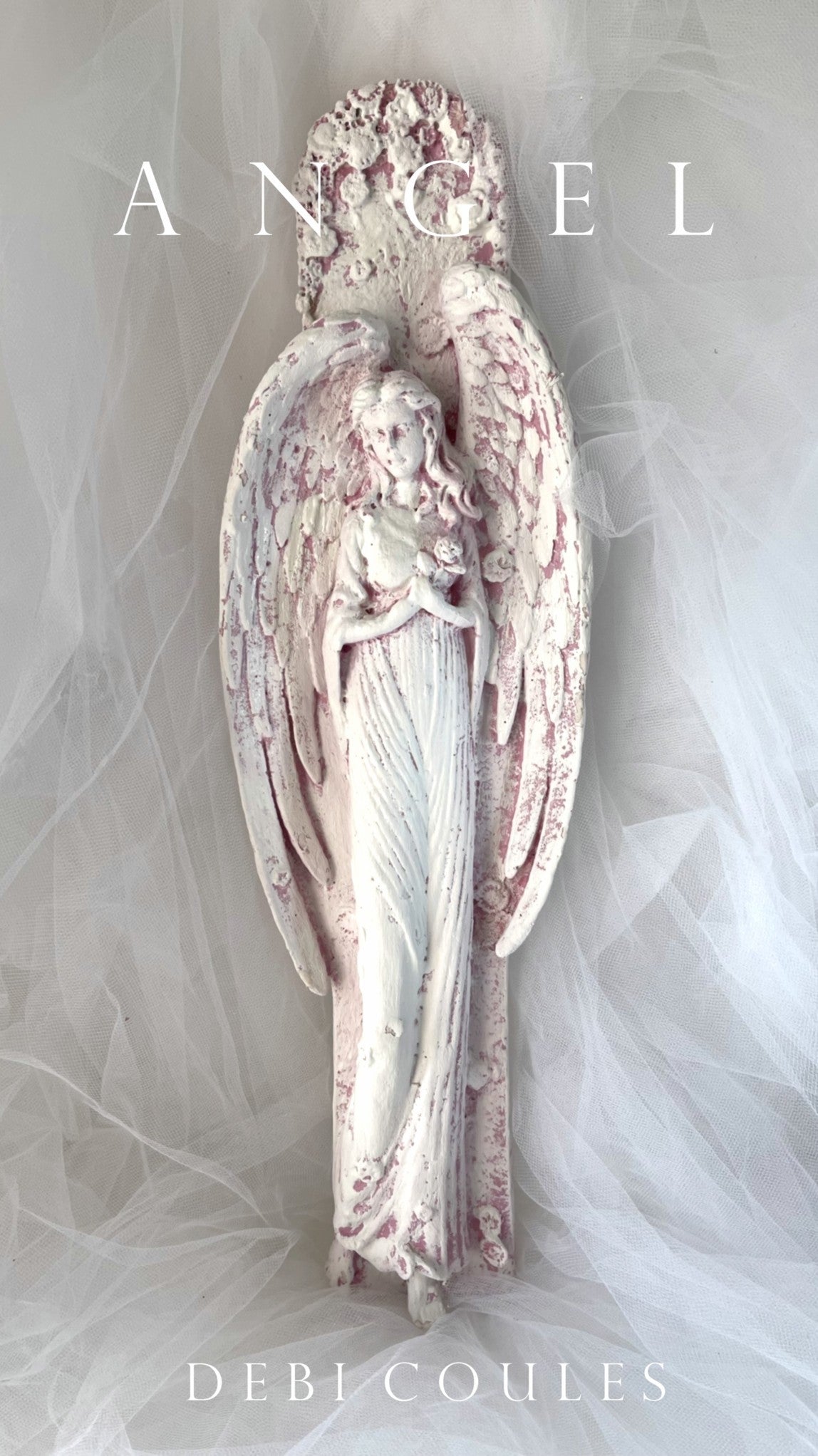 Shabby Chic Angel With Rose White Gold Wall Hanging Vintage