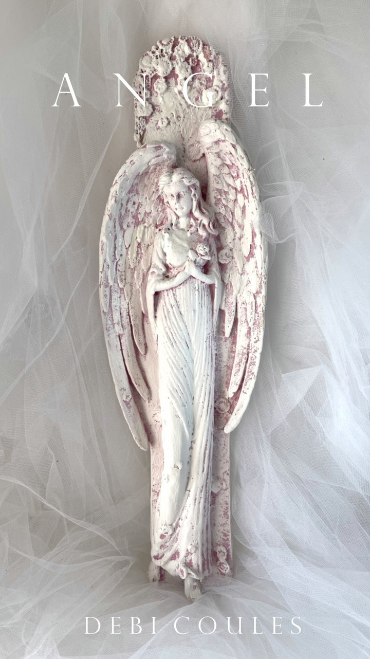 Shabby Chic  Angel With Rose White Gold Wall Hanging Vintage Reproduction by Debi Coules