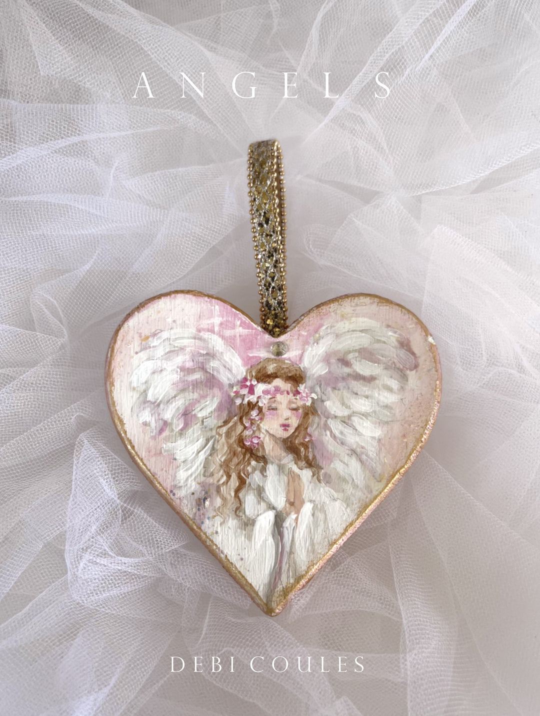 Angel Christmas Ornament Pink Shabby Chic With Swarovski Crystal by Debi Coules