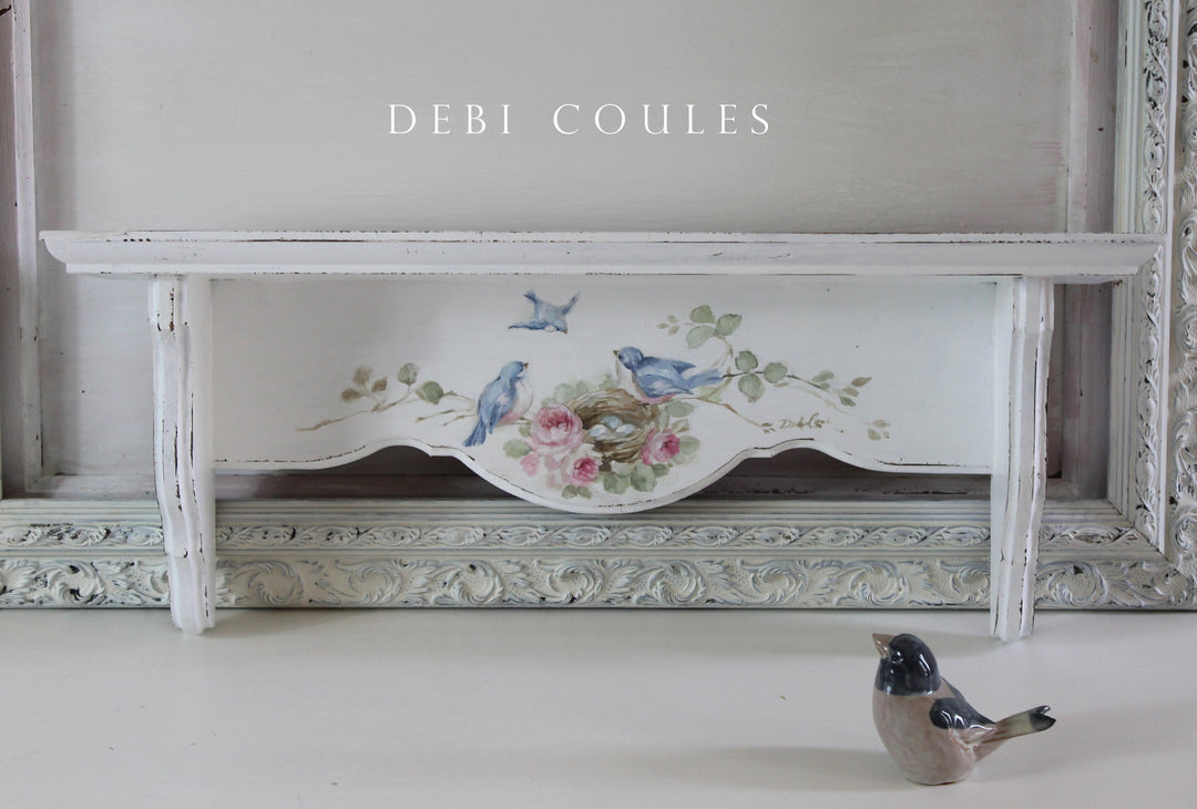 Shabby Chic Vintage Bluebird and Roses Wood Shelf Romantic Cottage by Debi Coules