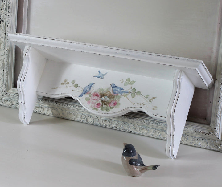 Shabby Chic Vintage Bluebird and Roses Wood Shelf Romantic Cottage by Debi Coules
