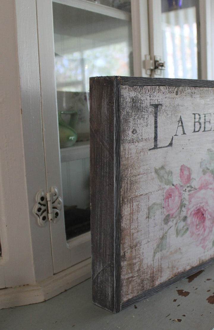 "La Belle Jardin" Barnwood Framed Wood Print