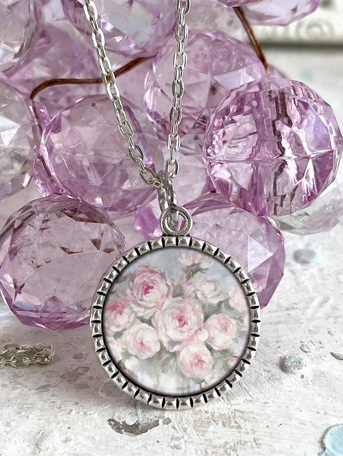 "Peonies in a White Vase" Necklace By Debi Coules