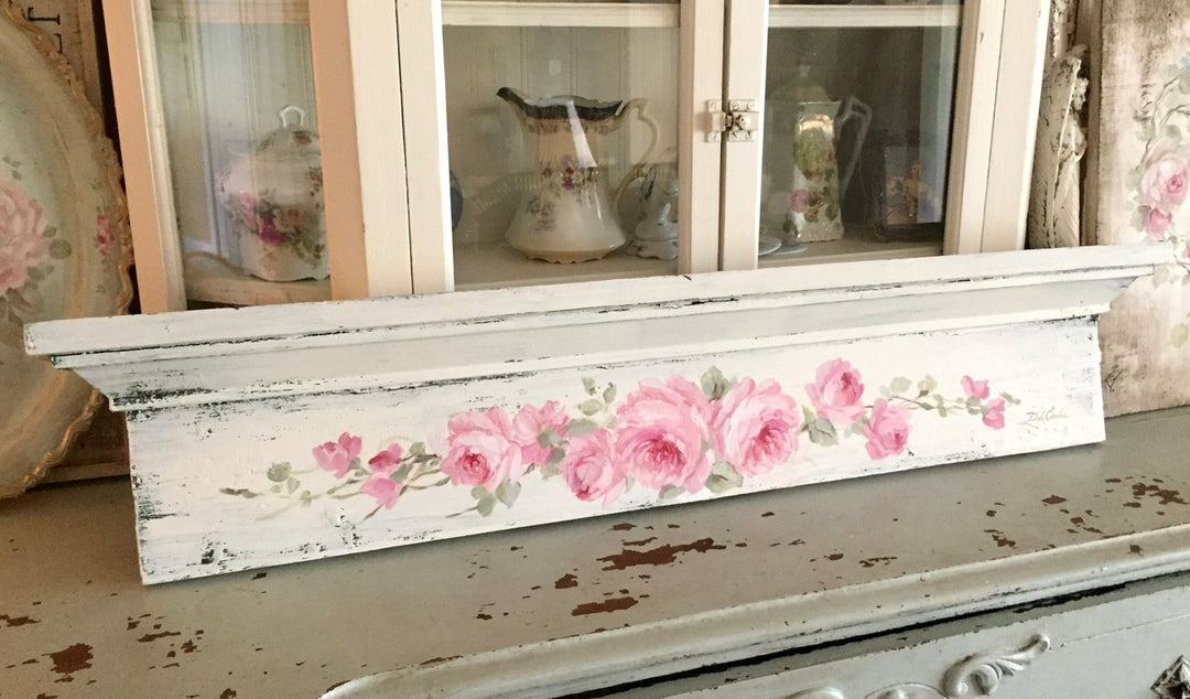 Vintage Shabby Chic Romantic Roses Architectural Header by Debi Coules