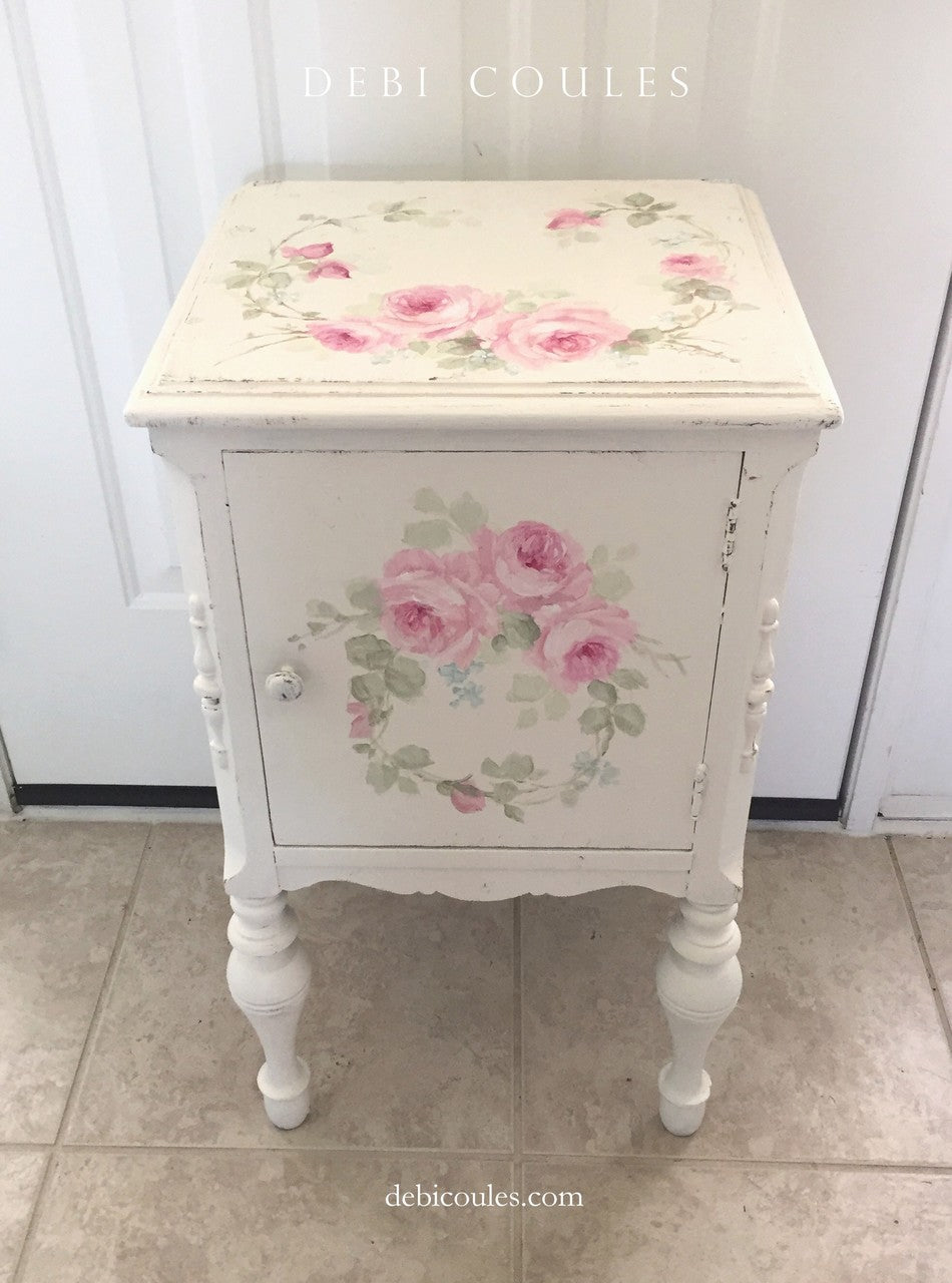 Vintage Romantic Shabby Cottage Chic Roses Cabinet/ Accent Table by Debi Coules
