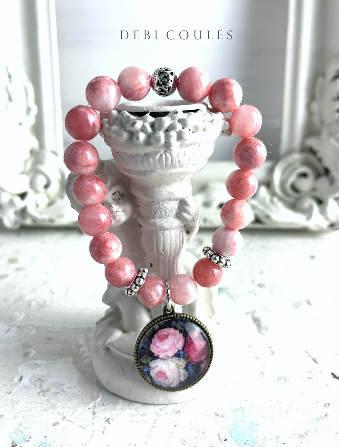 Romantic Roses Charm Bracelet Pink Jade by Debi Coules Shabby Chic Boho