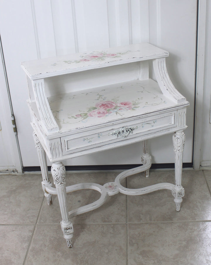 Vintage Romantic Cottage Shabby Chic Pink Roses Table by Debi Coules