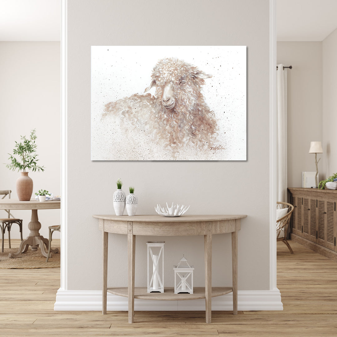 Sheep art hanging in modern contemporary living room