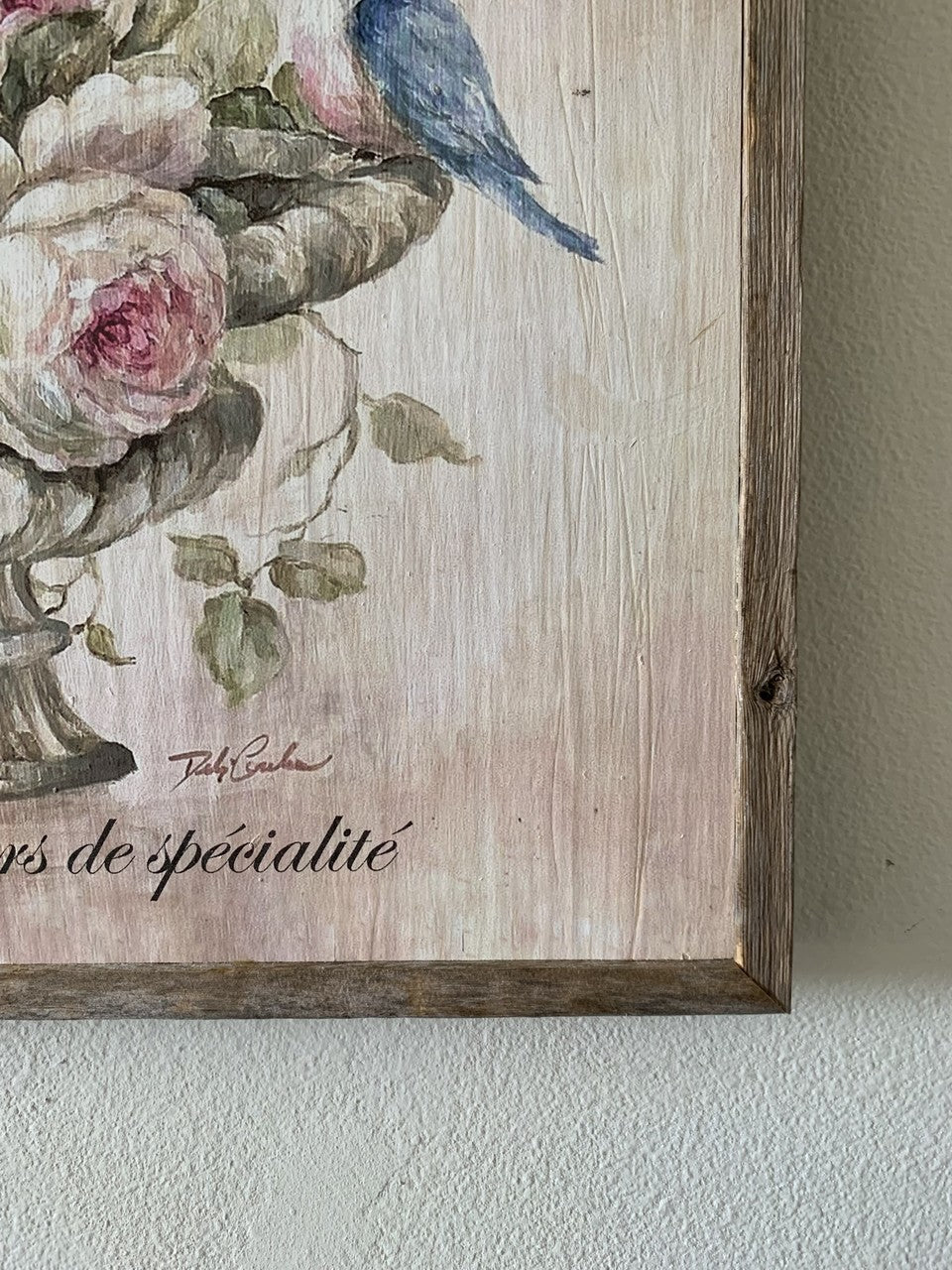 "Bluebird and Roses" Framed Wood Print