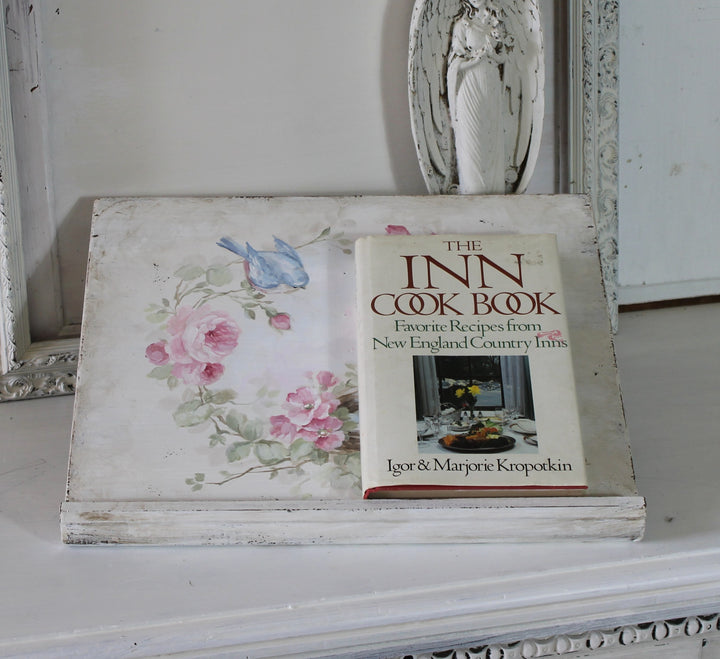 Romantic Shabby Chic Wood Bookstand Cookbook IPad Bible Stand Bluebird Roses and Nest Chic by Debi Coules