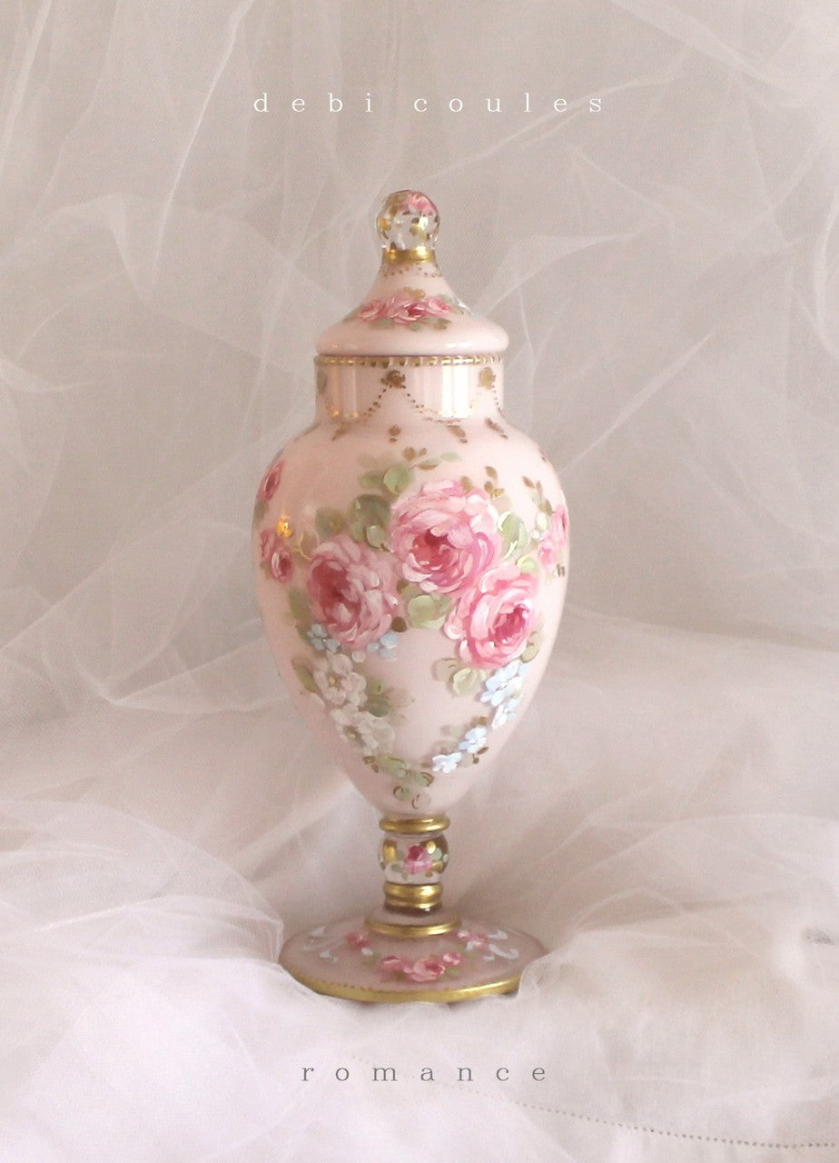 Romantic French Roses Vintage Pedestal Dresser Jar by Debi Coules