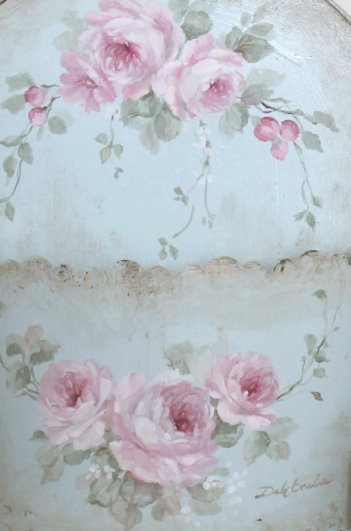 Vintage Metal Romantic Pink Roses Wall Pocket Shabby Chic by Debi Coules