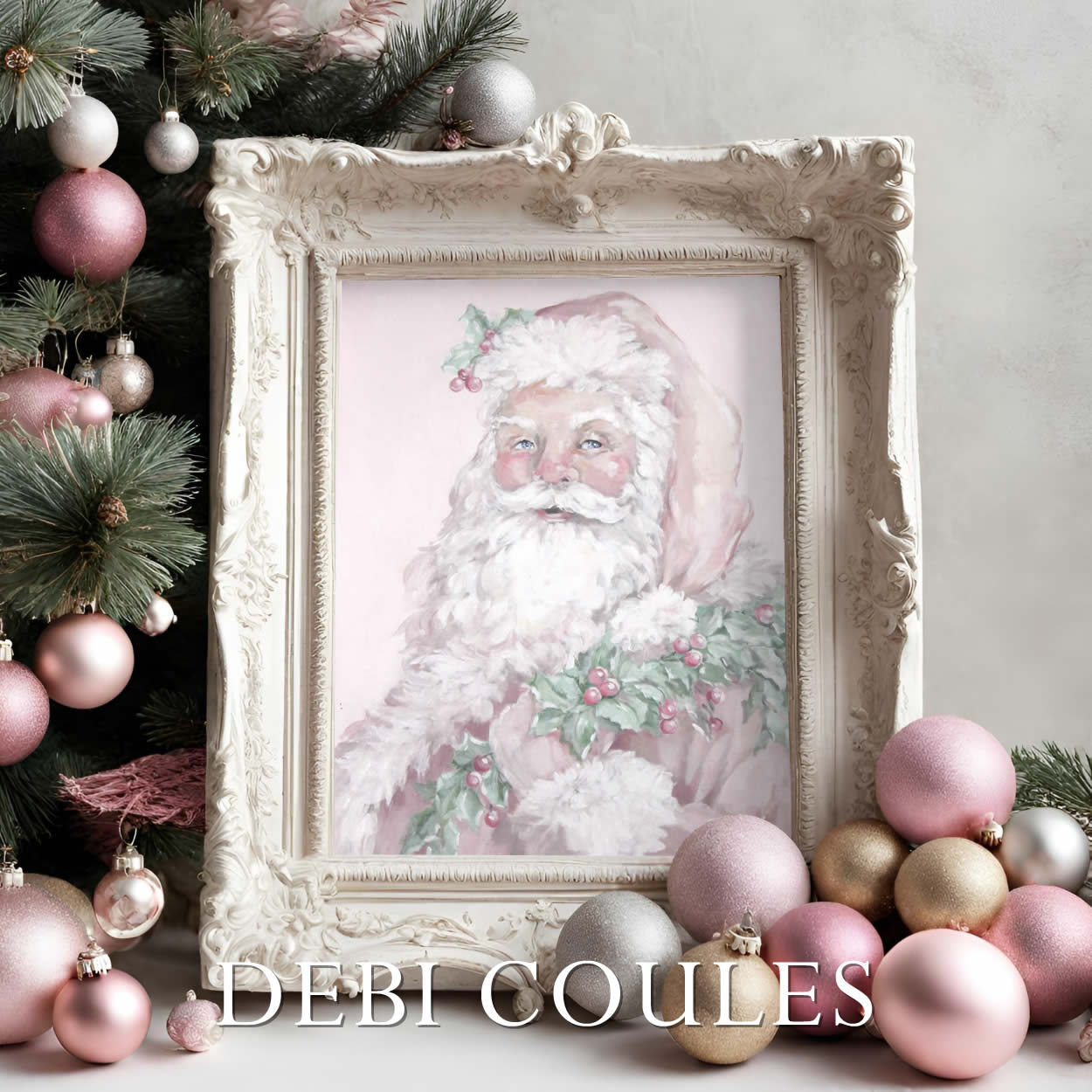 Pink Santa Shabby-Chic Christmas Painting